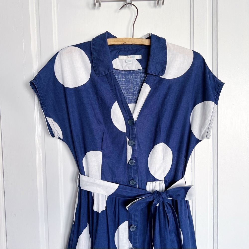 Boden Navy Blue and White Polka Dot Midi Dress - Picture 3 of 8